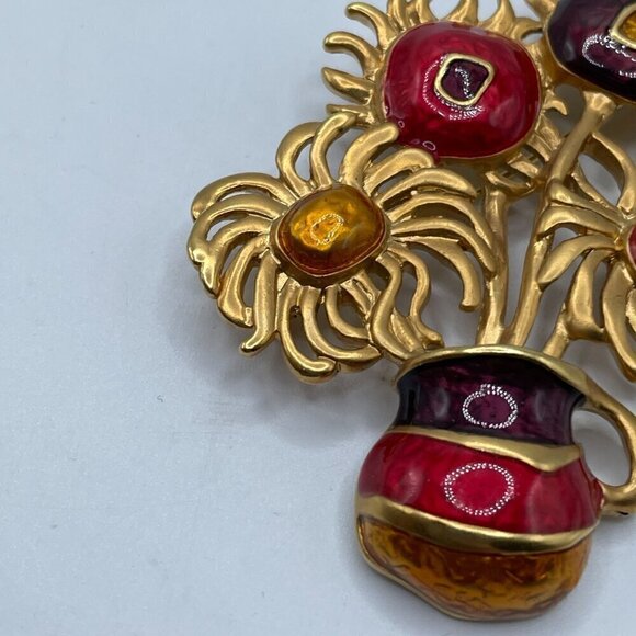 Vintage Yves Saint Laurent Avon 70s Van Gogh Sunflowers Enamel Gold Brooch Pin - Picture 5 of 7